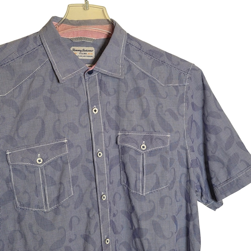 Tommy Bahama Jeans Mens L/G Blue Floral Short Sleeve Button Down Shirt
